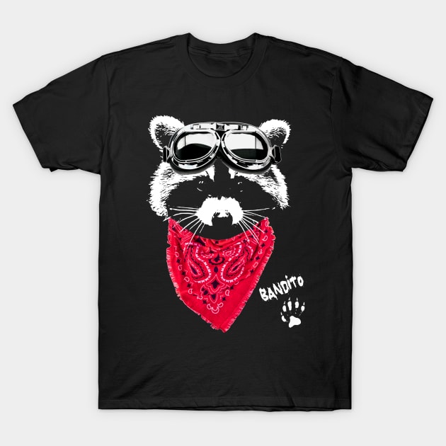 Raccoon Bandito in red scarf and goggles T-Shirt by HouseofRoc